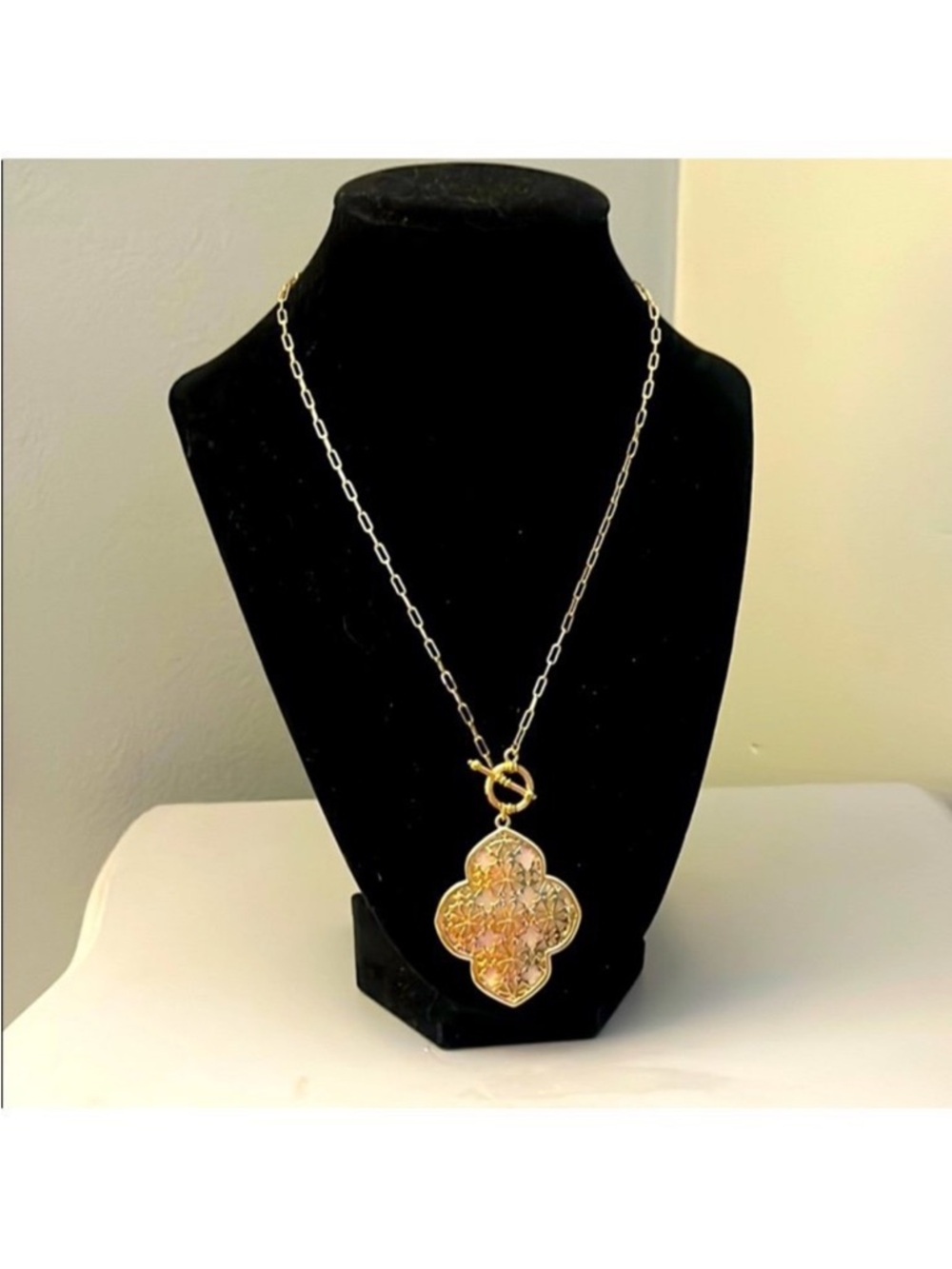 Gold-Tone Floral Quatrefoil Reversal Pendant Necklace
